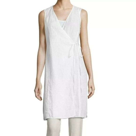 Eileen Fisher Top Women’s Organic Handkerchief Linen V Neck Wrap White Small P - Picture 1 of 13